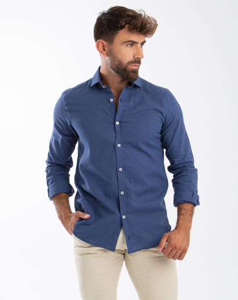 Chemise 100% Lin éthnique marine