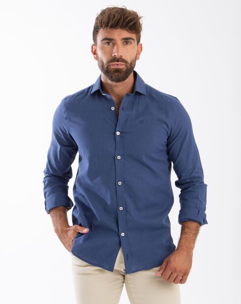 Chemise 100% Lin éthnique marine