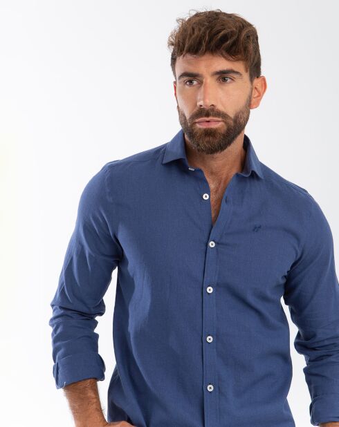 Chemise 100% Lin éthnique marine