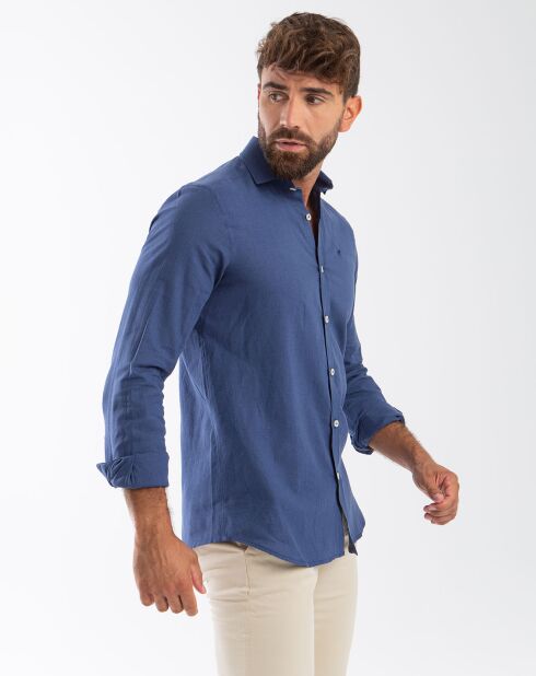 Chemise 100% Lin éthnique marine