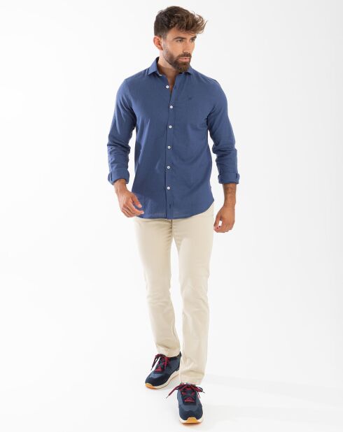 Chemise 100% Lin éthnique marine