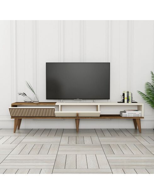 Milan Alt TV-Ständer aus Nussbaumholz, 180 x 40 x 35 cm, cremefarben
