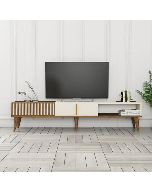 Milan Alt TV-Ständer aus Nussbaumholz, 180 x 40 x 35 cm, cremefarben