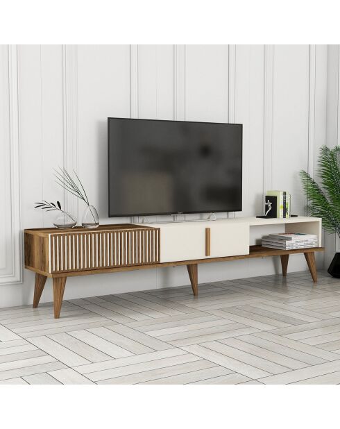 Milan Alt TV-Ständer aus Nussbaumholz, 180 x 40 x 35 cm, cremefarben