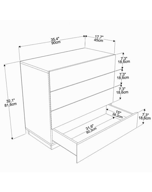 Buffet Lignes blanc - 90x45x81.6 cm