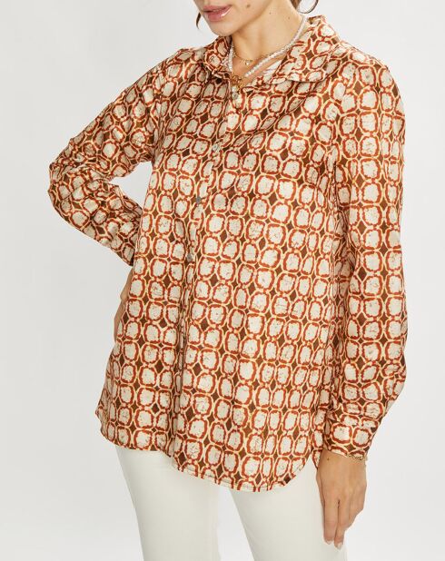 Chemise en Soie mélangée Ines marron/beige