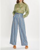 Pantalon en Lin mélangé Cara à rayures indigo