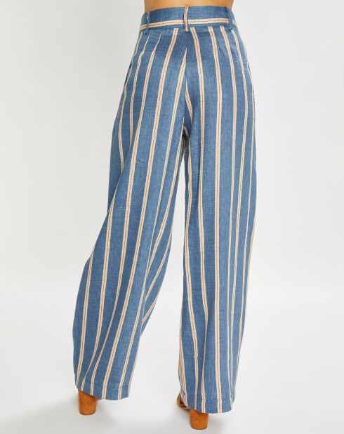 Pantalon en Lin mélangé Cara à rayures indigo