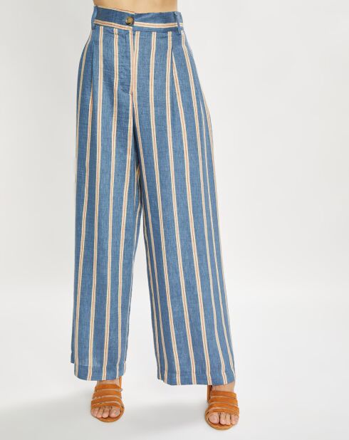 Pantalon en Lin mélangé Cara à rayures indigo