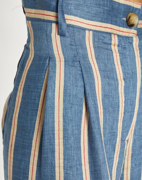Pantalon en Lin mélangé Cara à rayures indigo