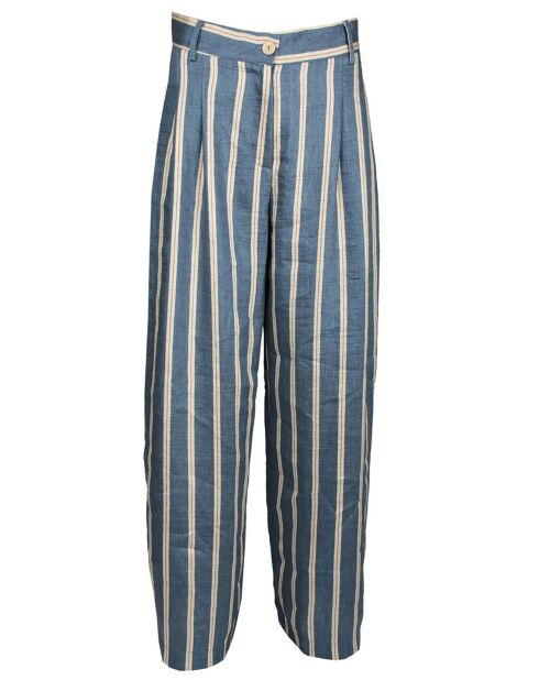 Pantalon en Lin mélangé Cara à rayures indigo