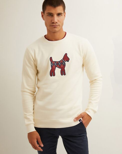 Sweat-shirt chien crème