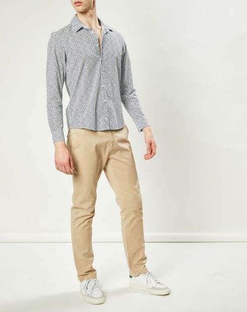 Regulier overhemd van Nabori in popeline met marineblauwe print