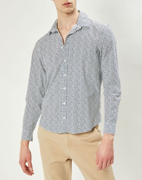 Regulier overhemd van Nabori in popeline met marineblauwe print