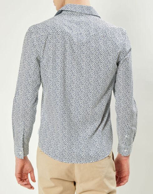 Regulier overhemd van Nabori in popeline met marineblauwe print