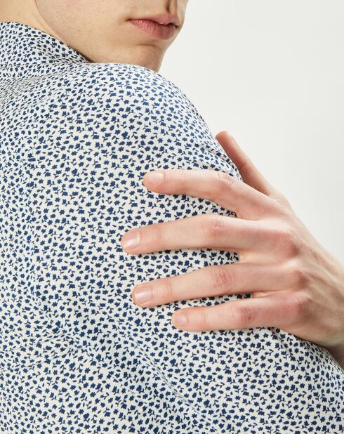 Regulier overhemd van Nabori in popeline met marineblauwe print