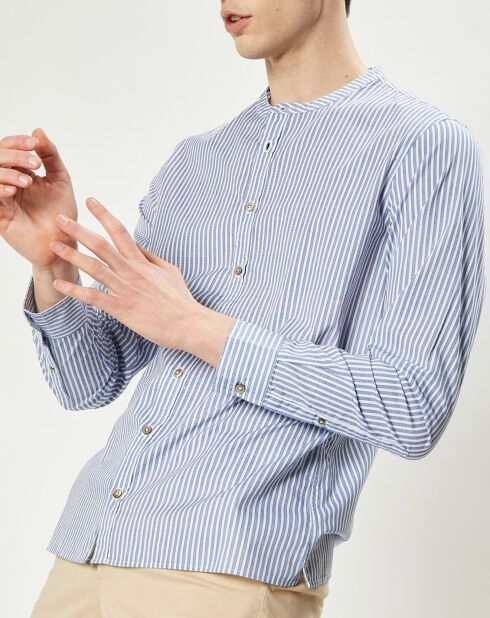 Chemise regular en Popeline Theotime rayée bleu/blanc