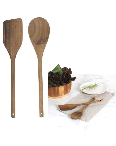 Löffel und Spatel aus braunem Akazienholz - 30x1,2x6,5 cm
