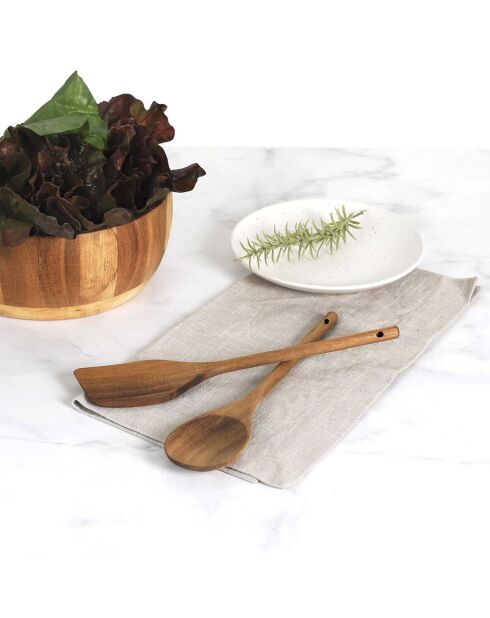 Löffel und Spatel aus braunem Akazienholz - 30x1,2x6,5 cm