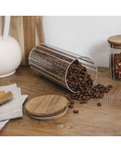 Barattolo portaoggetti con coperchio in acacia trasparente - 9x21x9 cm