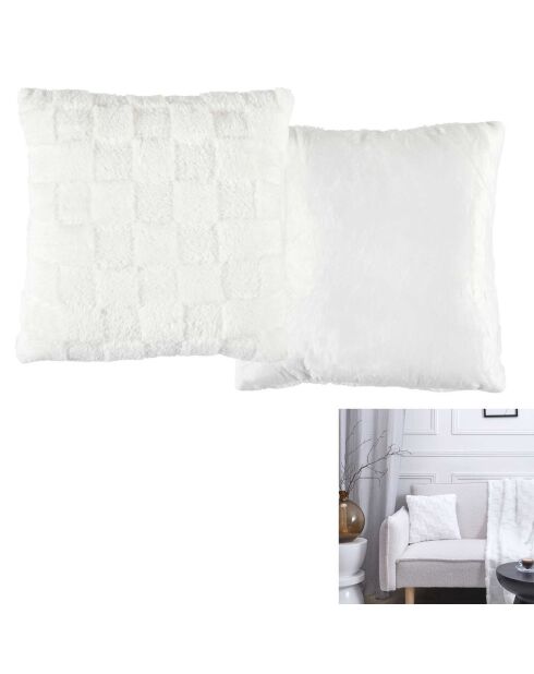 Coussin flanelle damier blanc - 40x40 cm