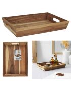Plateau à poignees acacia marron - 32x5x23 cm
