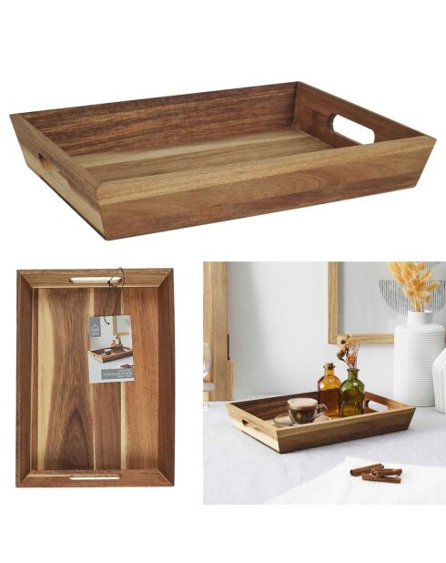 Plateau à poignees acacia marron - 32x5x23 cm