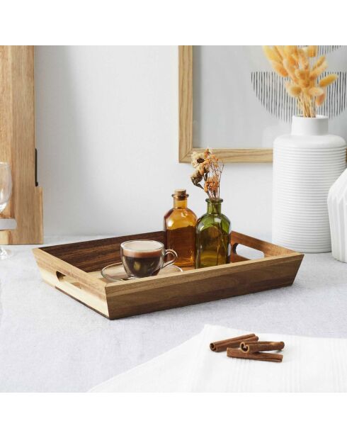 Plateau à poignees acacia marron - 32x5x23 cm