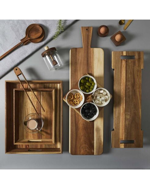 Plateau à poignees acacia marron - 32x5x23 cm