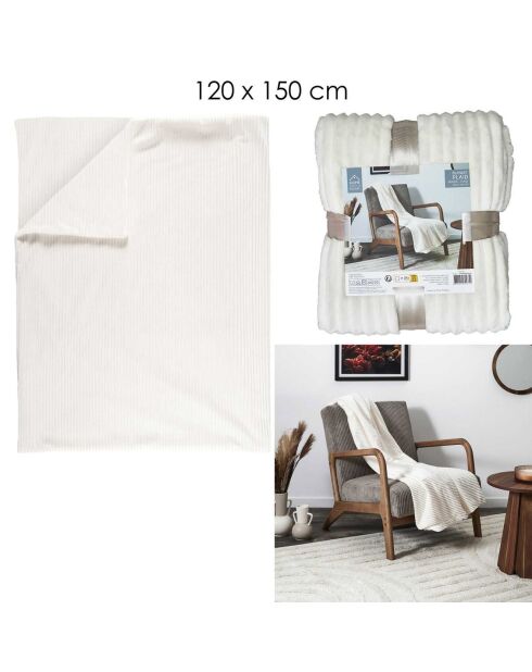 Grande plaid a costine in flanella bianca - 120x150 cm
