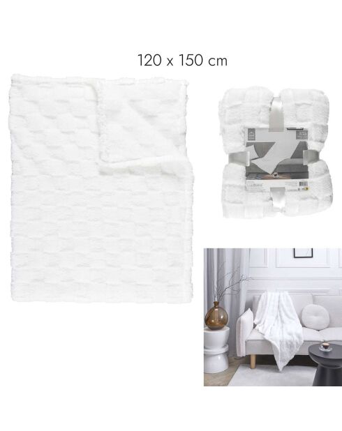 Plaid bianco in flanella a scacchiera - 120x150 cm