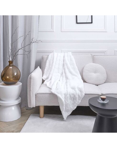 Plaid bianco in flanella a scacchiera - 120x150 cm