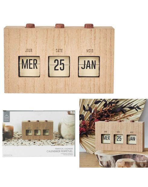 Calendrier flip flap bois - 19.4x12x5 cm