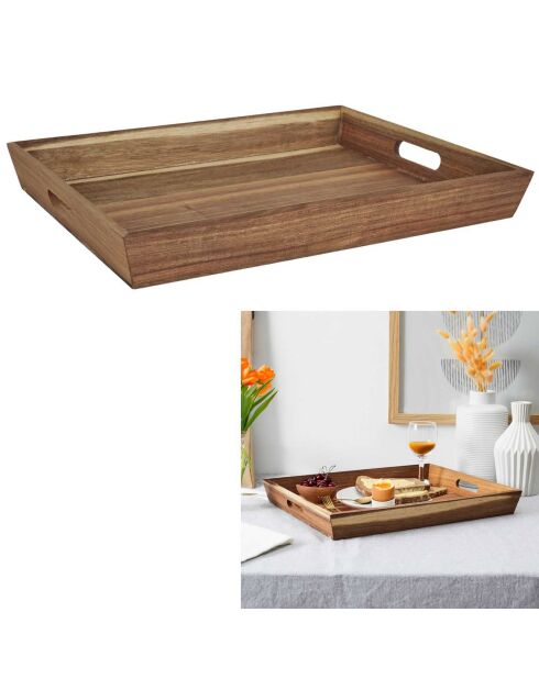 Plateau à poignees acacia marron - 42x5x33 cm