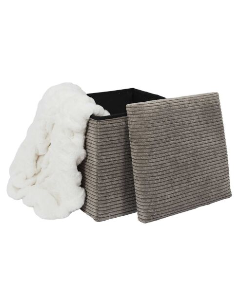 Coffre pouf pliable cotelé scott taupe - 38x38x38 cm