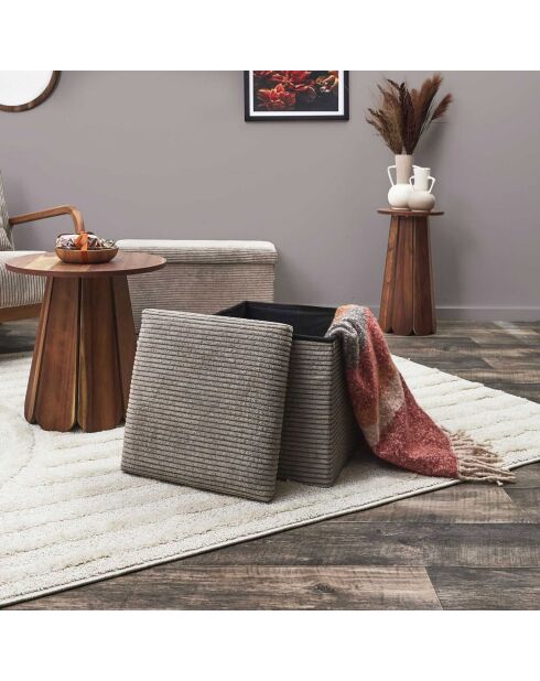 Coffre pouf pliable cotelé scott taupe - 38x38x38 cm