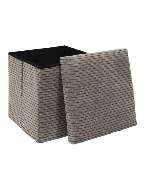 Coffre pouf pliable cotelé scott taupe - 38x38x38 cm
