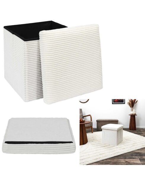 Coffre pouf pliable cotelé scott beige - 38x38x38 cm