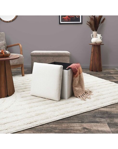 Coffre pouf pliable cotelé scott beige - 38x38x38 cm