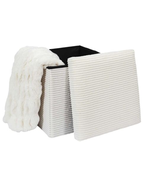 Coffre pouf pliable cotelé scott beige - 38x38x38 cm