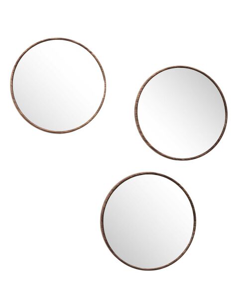 3 miroirs toronto imitation bois marron - D.26.3 cm