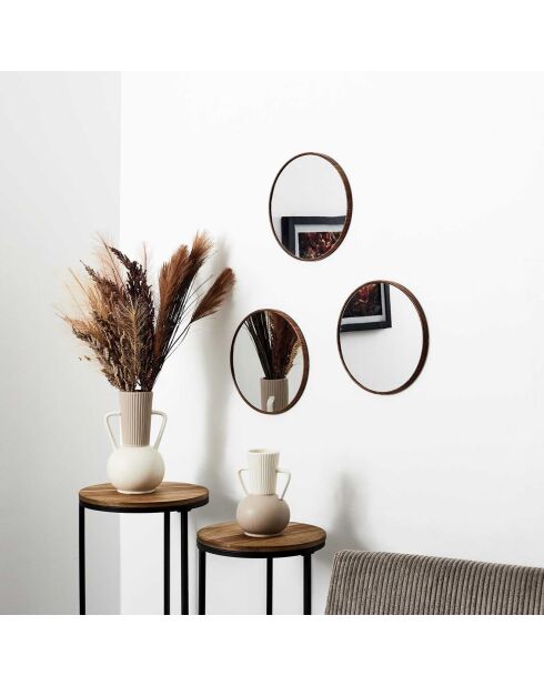 3 miroirs toronto imitation bois marron - D.26.3 cm