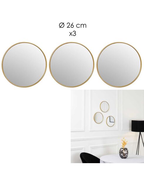 3 miroirs toronto dorés - D.26.3 cm