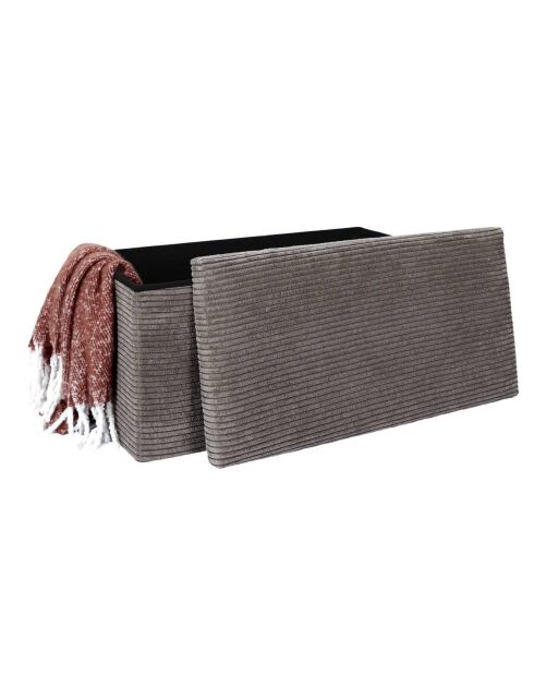 Coffre pouf pliable cotelé scott taupe - 76x38x38 cm