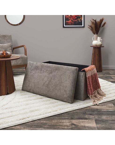 Coffre pouf pliable cotelé scott taupe - 76x38x38 cm