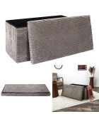 Coffre pouf pliable cotelé scott taupe - 76x38x38 cm