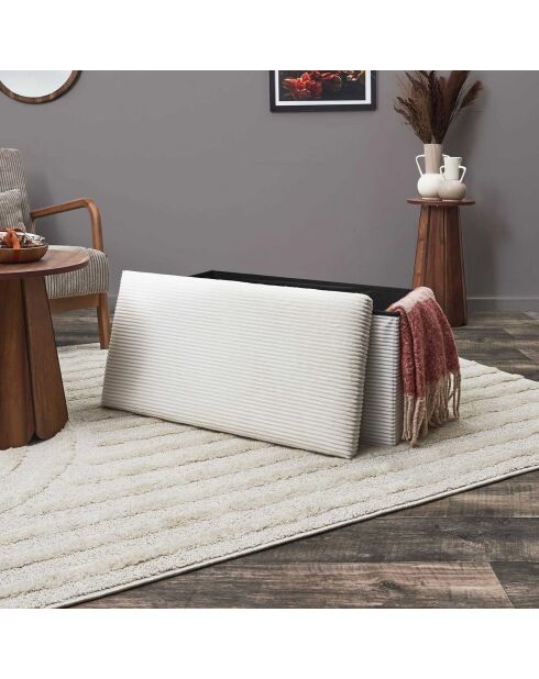 Coffre pouf pliable cotelé scott beige - 76x38x38 cm