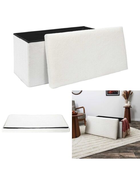 Coffre pouf pliable cotelé scott beige - 76x38x38 cm