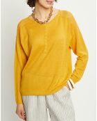 Pull 100% Lin Vivian motifs ajourés jaune doré