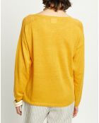 Pull 100% Lin Vivian motifs ajourés jaune doré